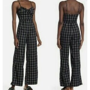 Romeo and Juliet Plaid Jumpsuit Spaghetti Strap Tie Front Wide Leg   Size L